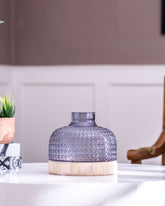 Smoke Textured Glass Vase with Wood Base - Small