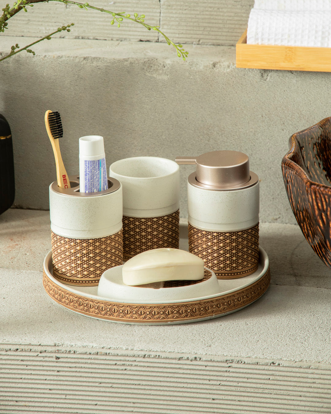 Artisan Textured 5-Piece Bath Set - White 