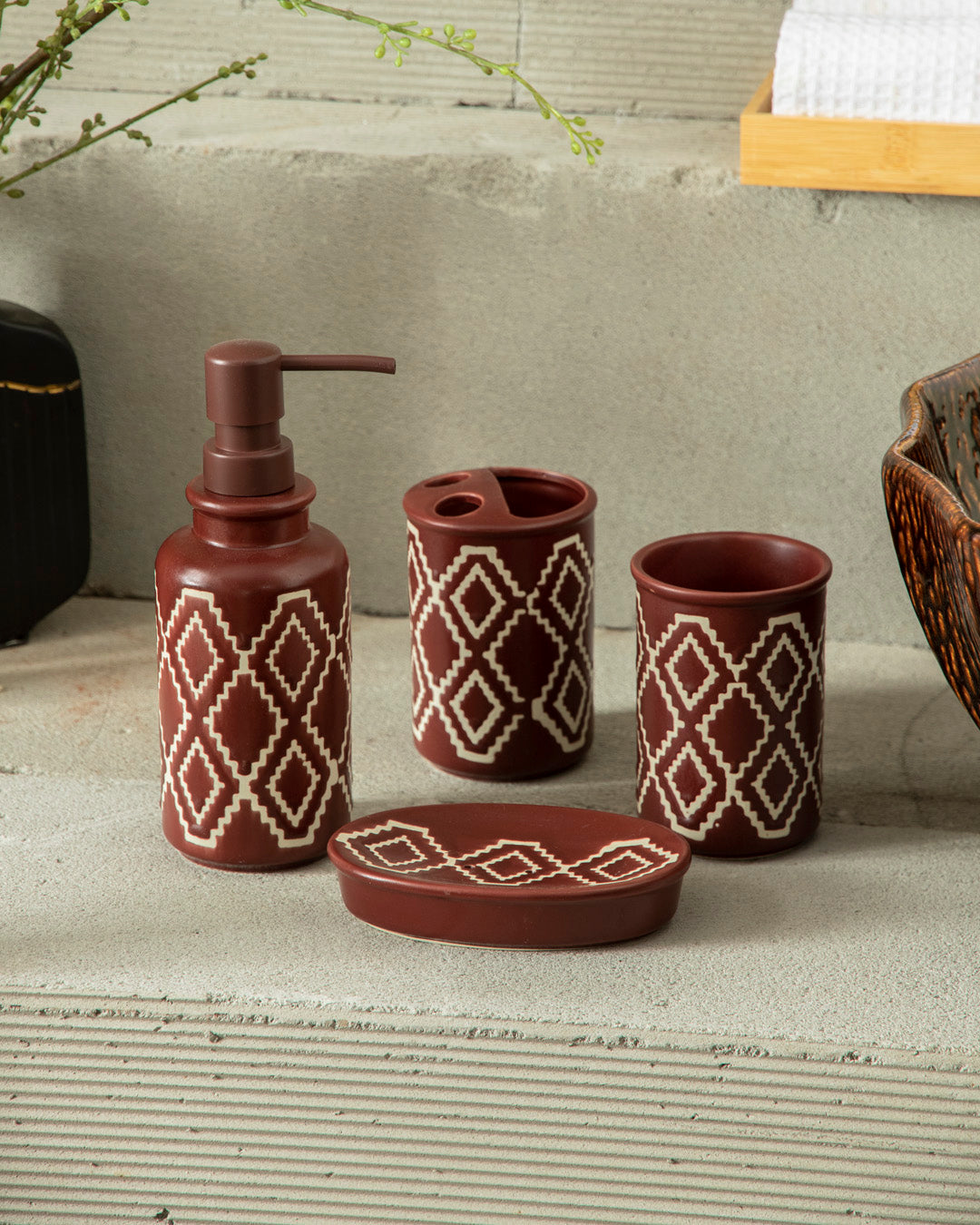 Bohemian 4-Piece Bath Set - Brown 