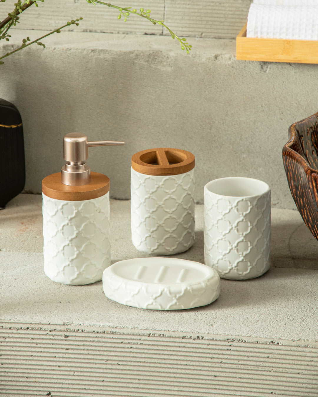 Moroccan 4-Piece Bath Set - White 