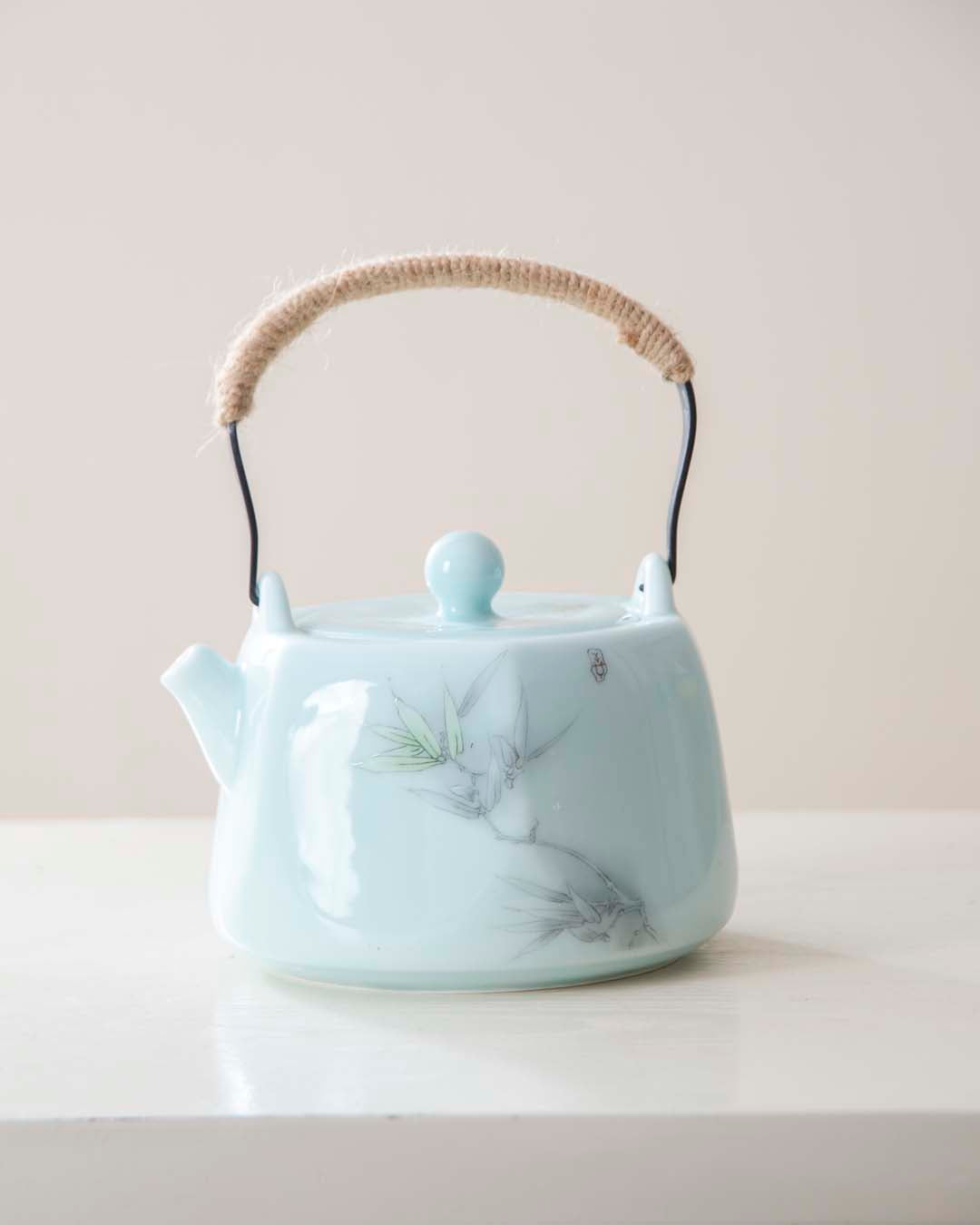 Celadon Hand-Painted Tea Kettle - The Decor Kart 