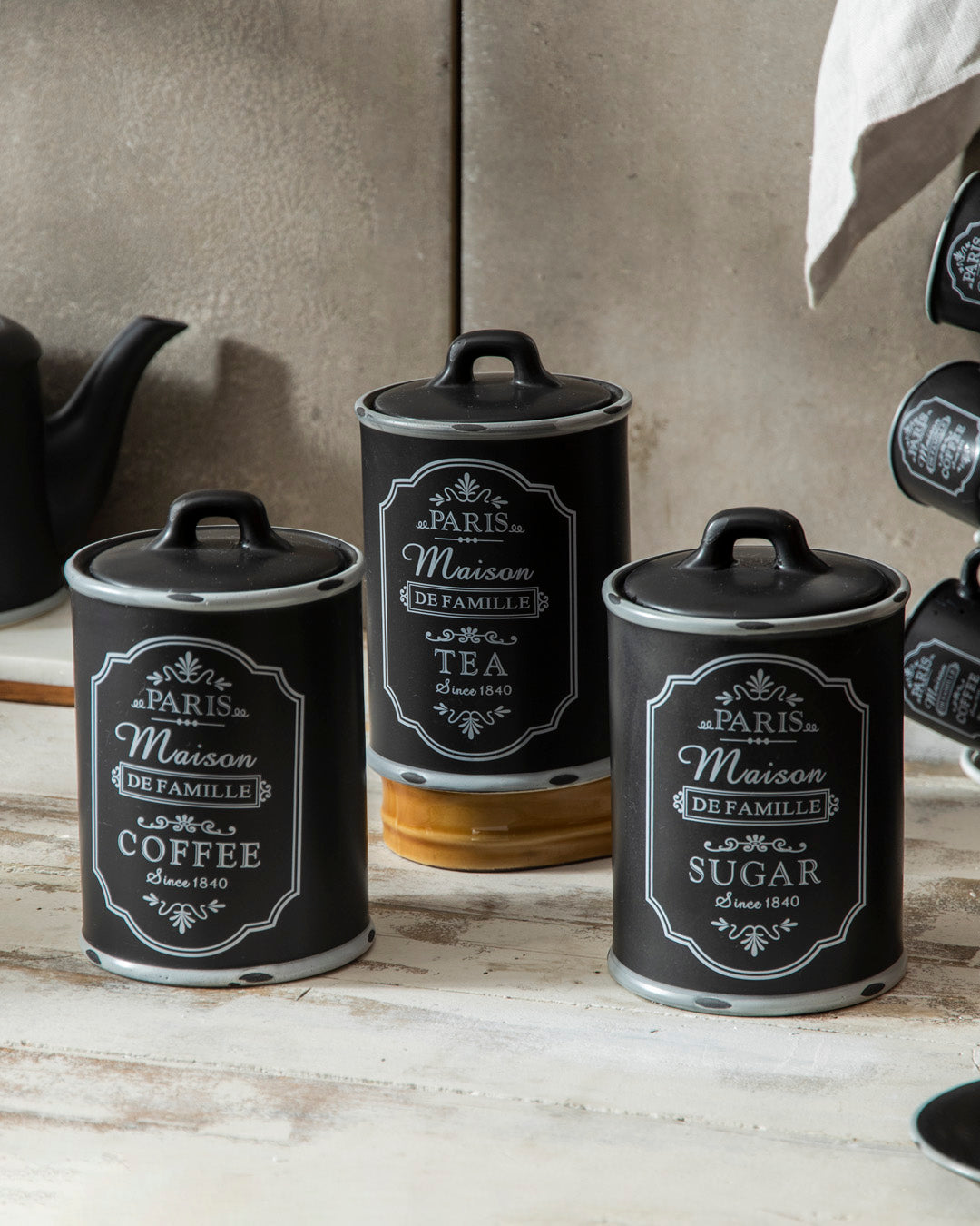 'Paris Maison De Famille' Tea, Coffee & Sugar Canister 