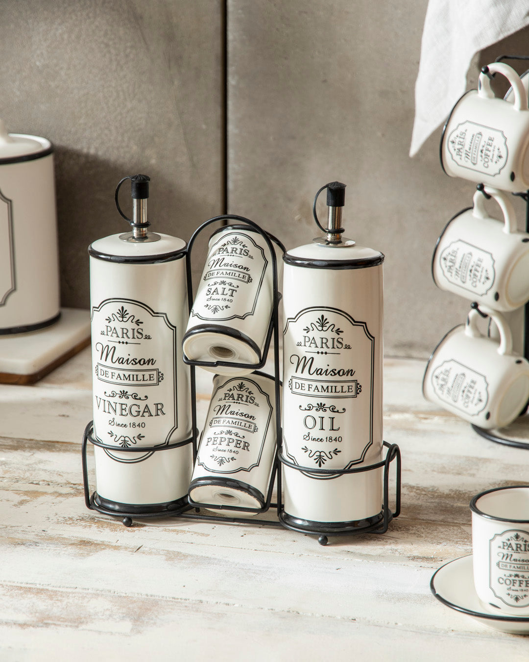 'Paris Maison De Famille' Cruet Set with Caddy - White 