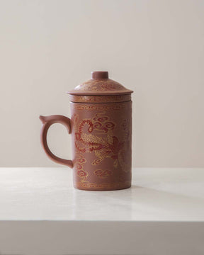 'Dragon' Stoneware Lidded Mug - Brown - The Decor Kart 