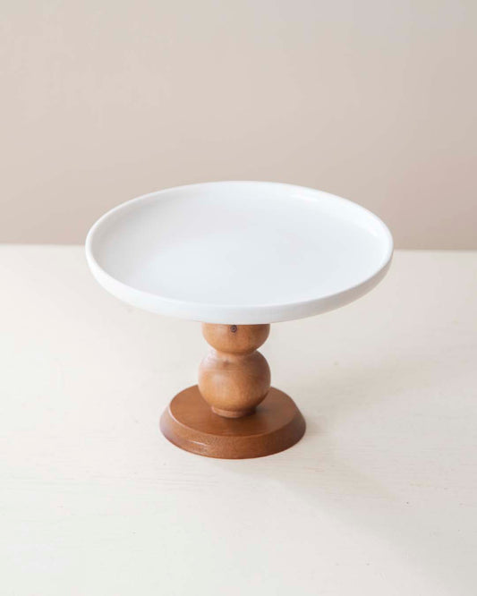 All White Wood Pedestal Cake Stand - Small - The Decor Kart