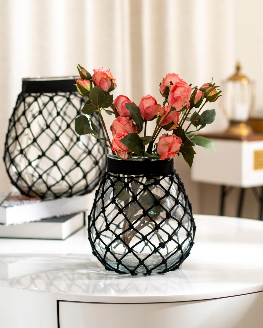 'Knotting Nirvana' Macrame Glass Vase - Small - The Decor Kart 