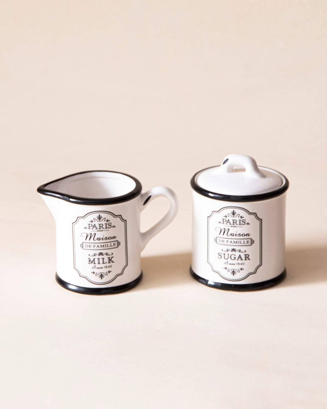 'Paris Maison De Famille' Sugar Canister + Milk Pot 