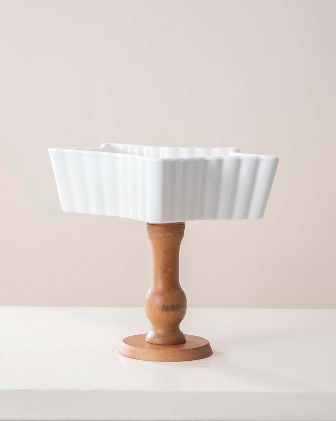 All White Star Ice Cream Bowl with Wooden Base - Large - The Decor Kart 
