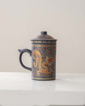 'Dragon' Stoneware Lidded Mug - Dark Brown - The Decor Kart 