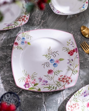 Floral Harmony - Square-Shaped 24-Piece Dinner Set
