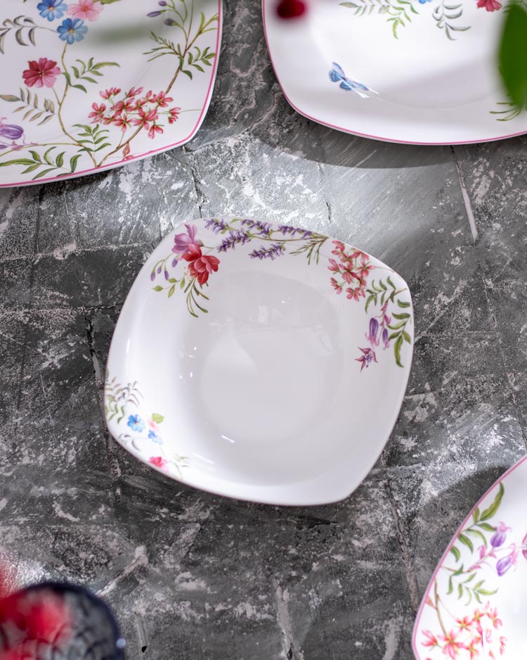 Floral Harmony - Square-Shaped 24-Piece Dinner Set