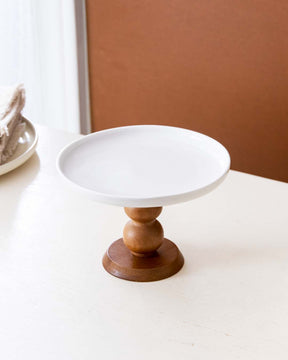 All White Wood Pedestal Cake Stand - Small