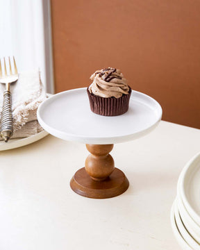 All White Wood Pedestal Cake Stand - Small