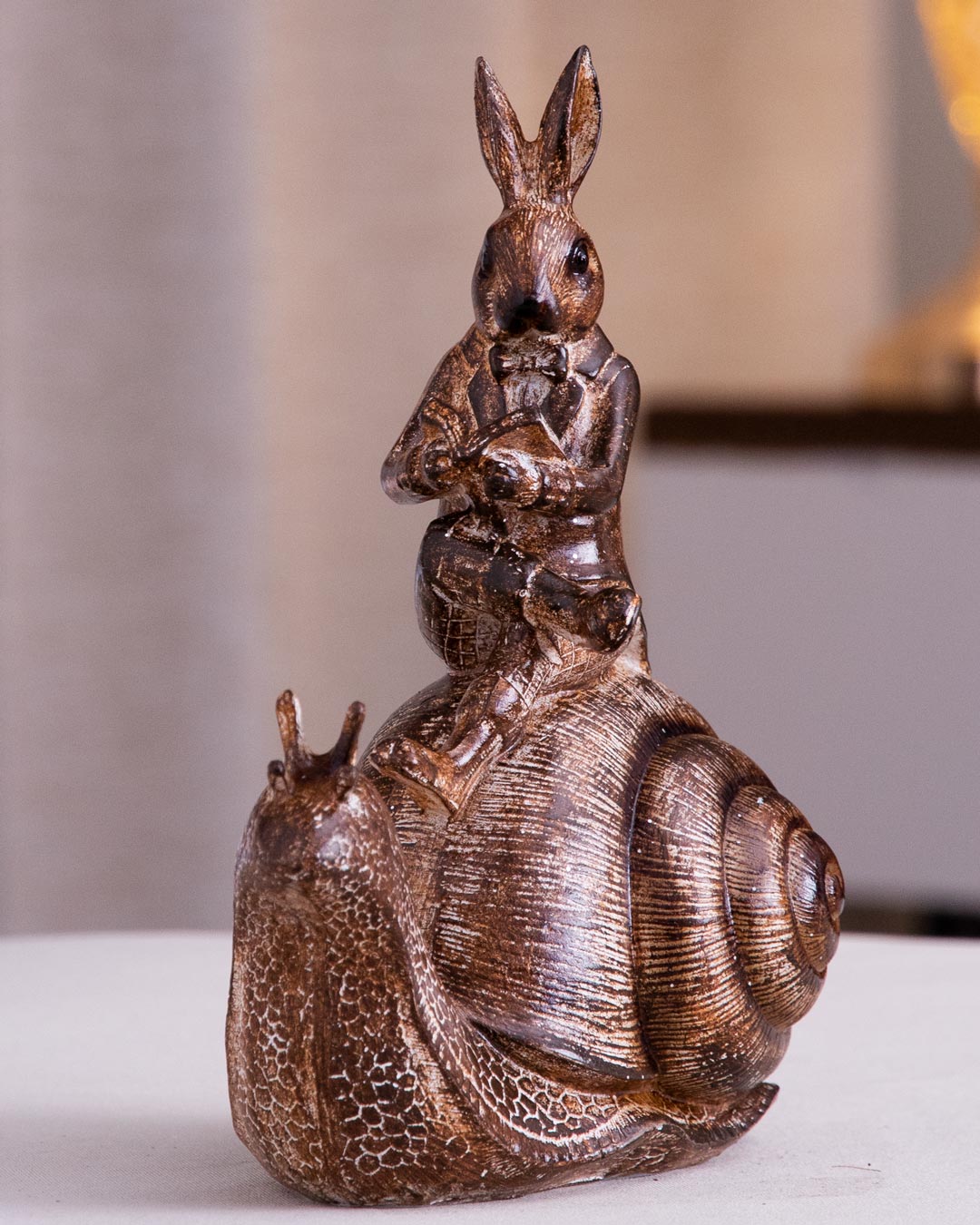 Snail-Riding Gentleman Mr. Rabbit Figurine