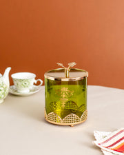 Olive Green Ginkgo Jar With Lid - Large - The Decor Kart