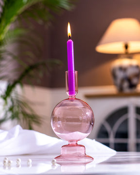 Glass Taper Candle Holder - Pink