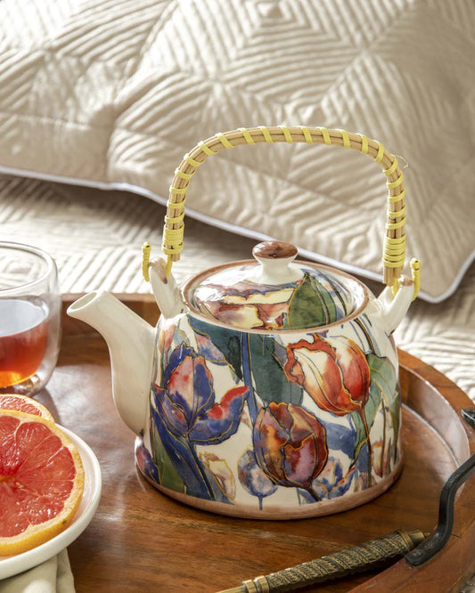 Tulips Ceramic Tea Kettle - The Decor Kart