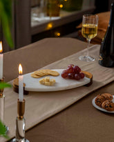 Oval Marble And Wood Serving Tray 