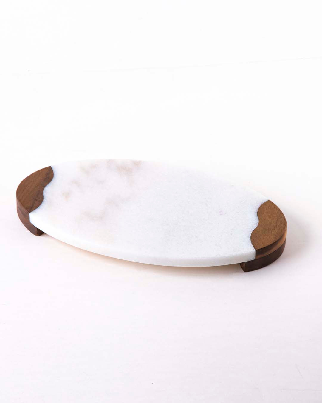 Oval Marble And Wood Serving Tray 