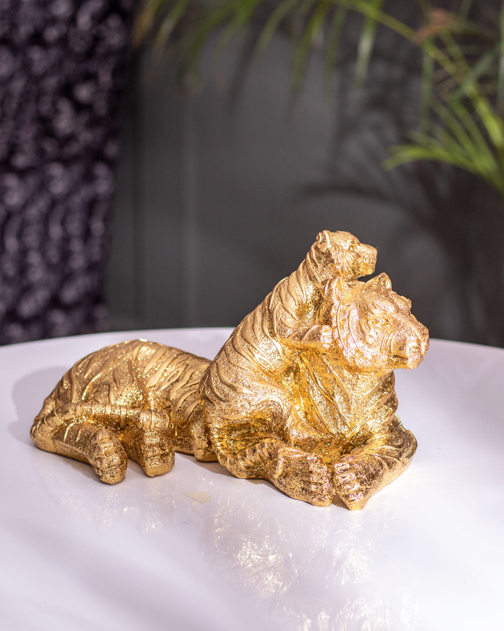 Mother Tiger & Baby Cub Statue - Gold