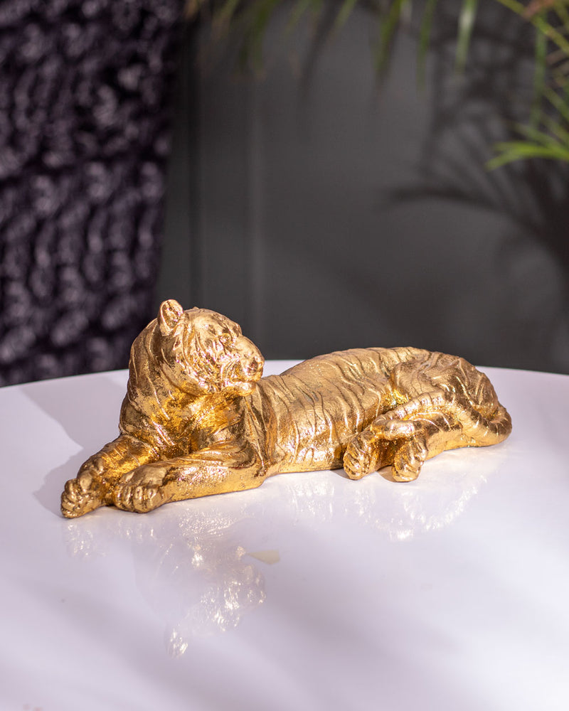 Laying Down Tiger Statue - Gold
