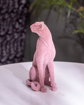 Velvet Sitting Panther Statue - Pink
