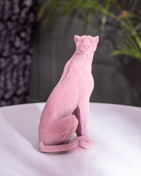 Velvet Sitting Panther Statue - Pink