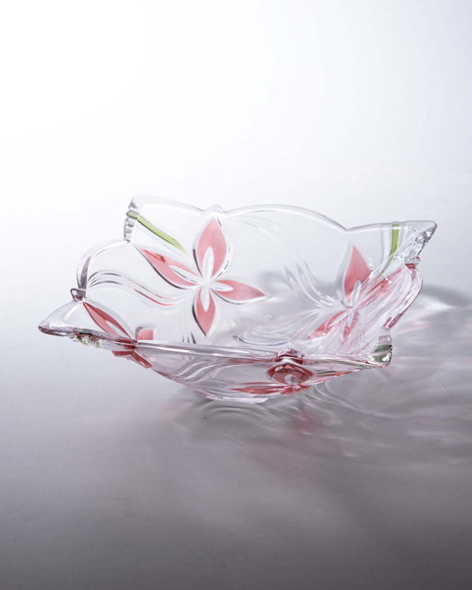 Frosted Red Flower glass Bowl - The Decor Kart
