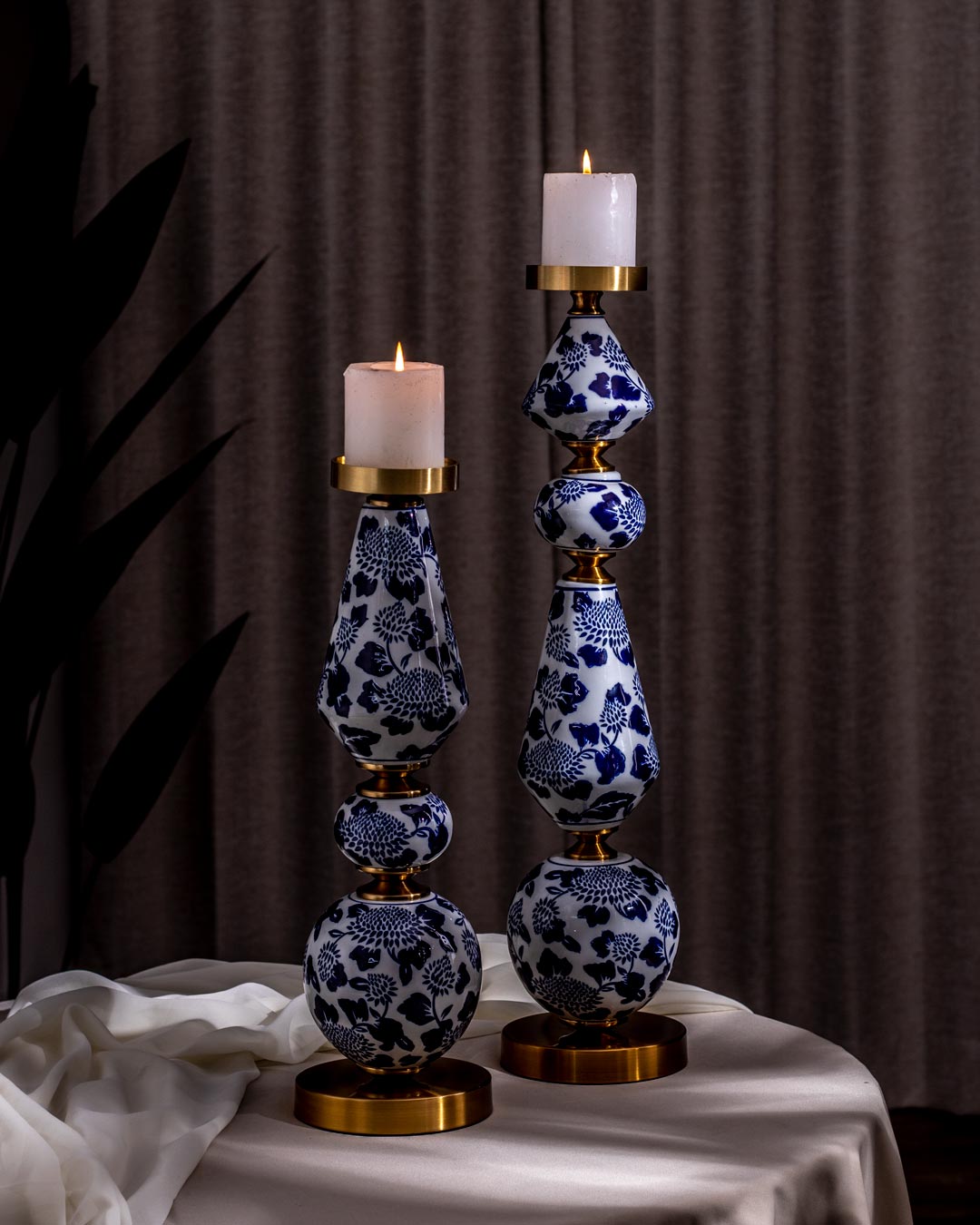 'Chrysanthemum' Ming Pillar Candle Holder - Large