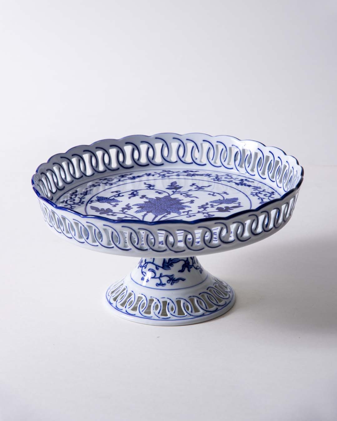 Traditional Blue & White Hand-Painted Footed Bowl
