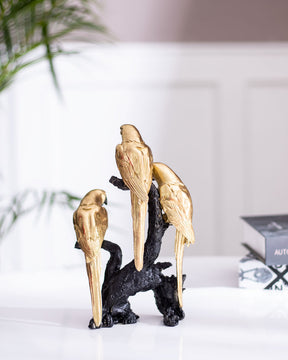 Black + Gold Parrot Figurine on a Branch