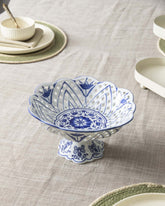 Traditional Blue & White Hand-Painted Footed Bowl
