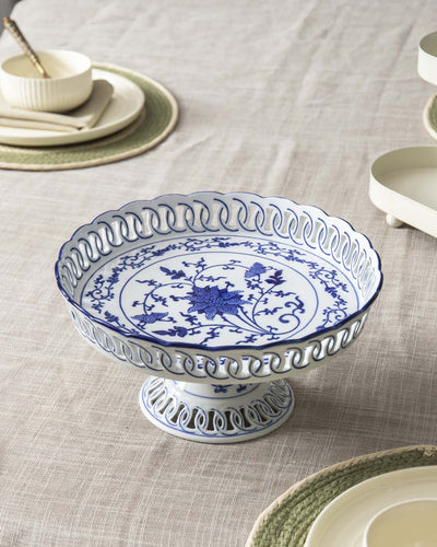 Traditional Blue & White Hand-Painted Footed Bowl