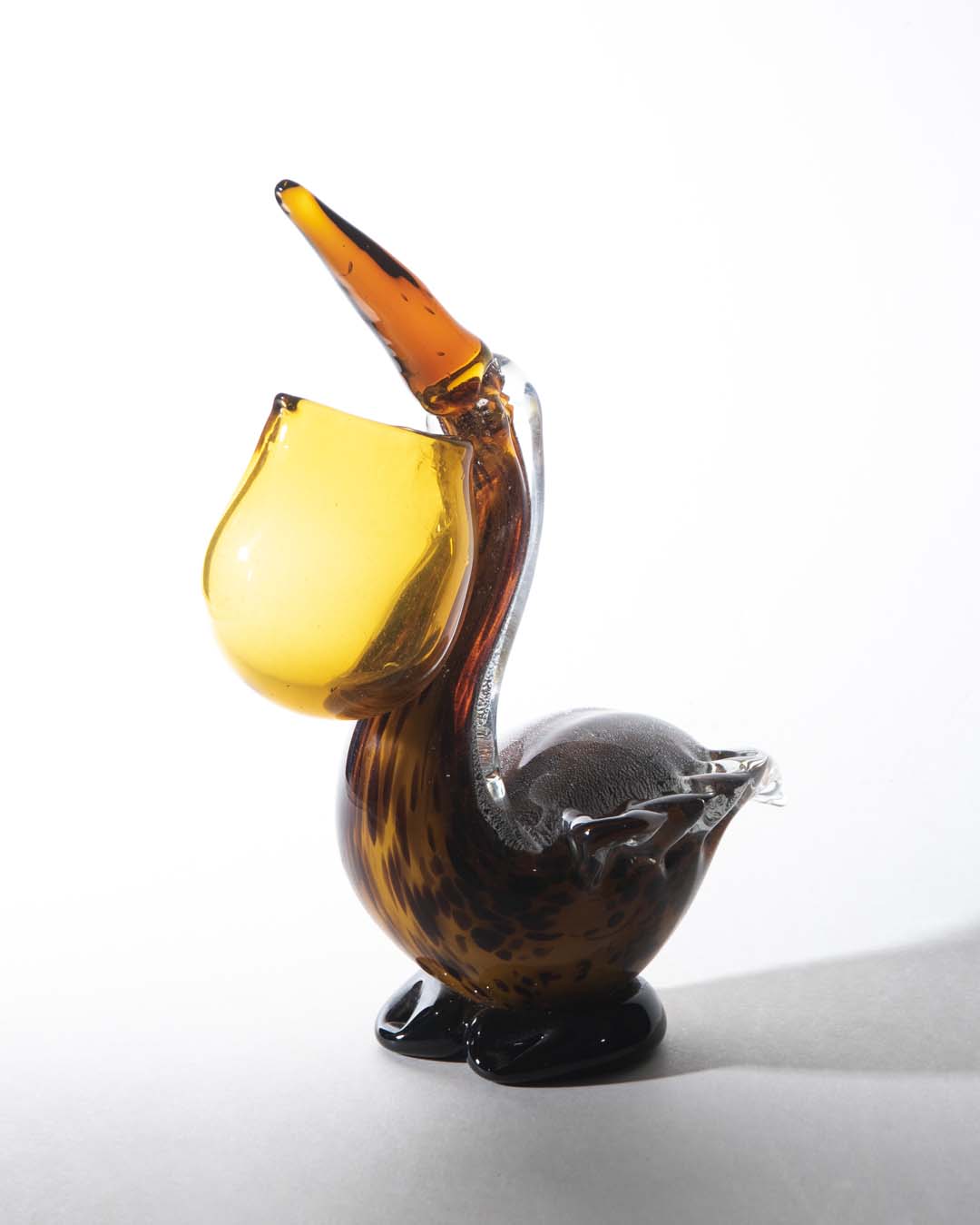 Pelican with an Open Beak Glass Figurine