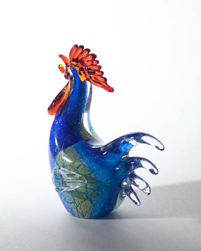 Hooked Rooster Glass Figurine - Blue