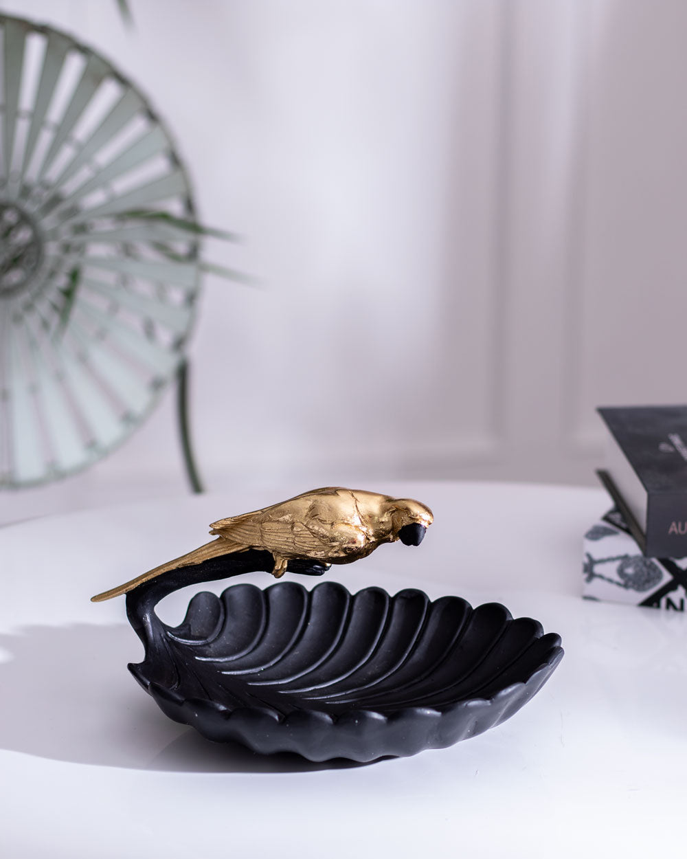 Rustic Gold Bird on Leaf Platter