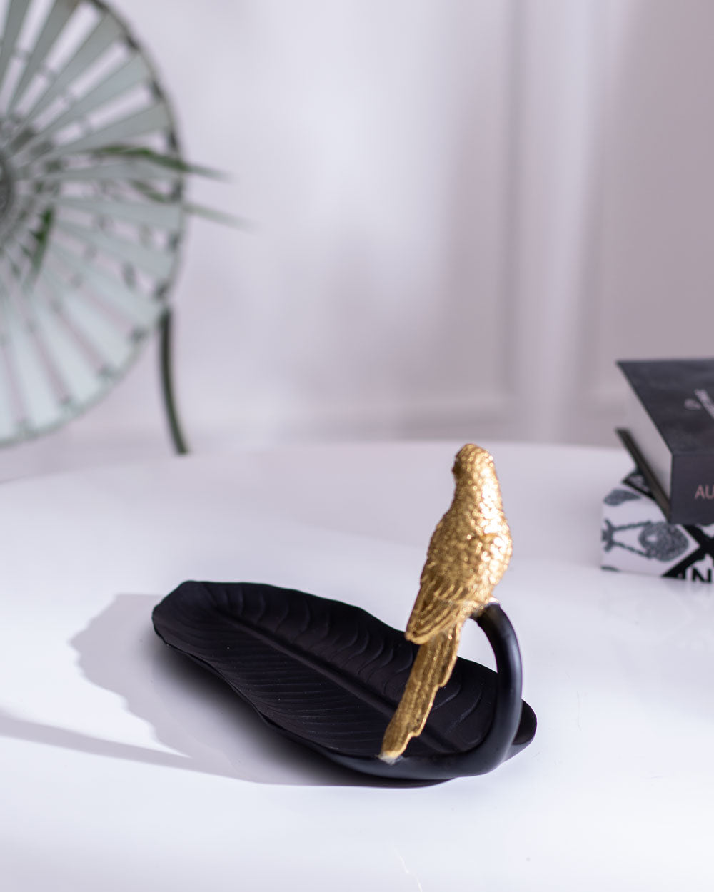 Rustic Gold Bird on Leaf Platter