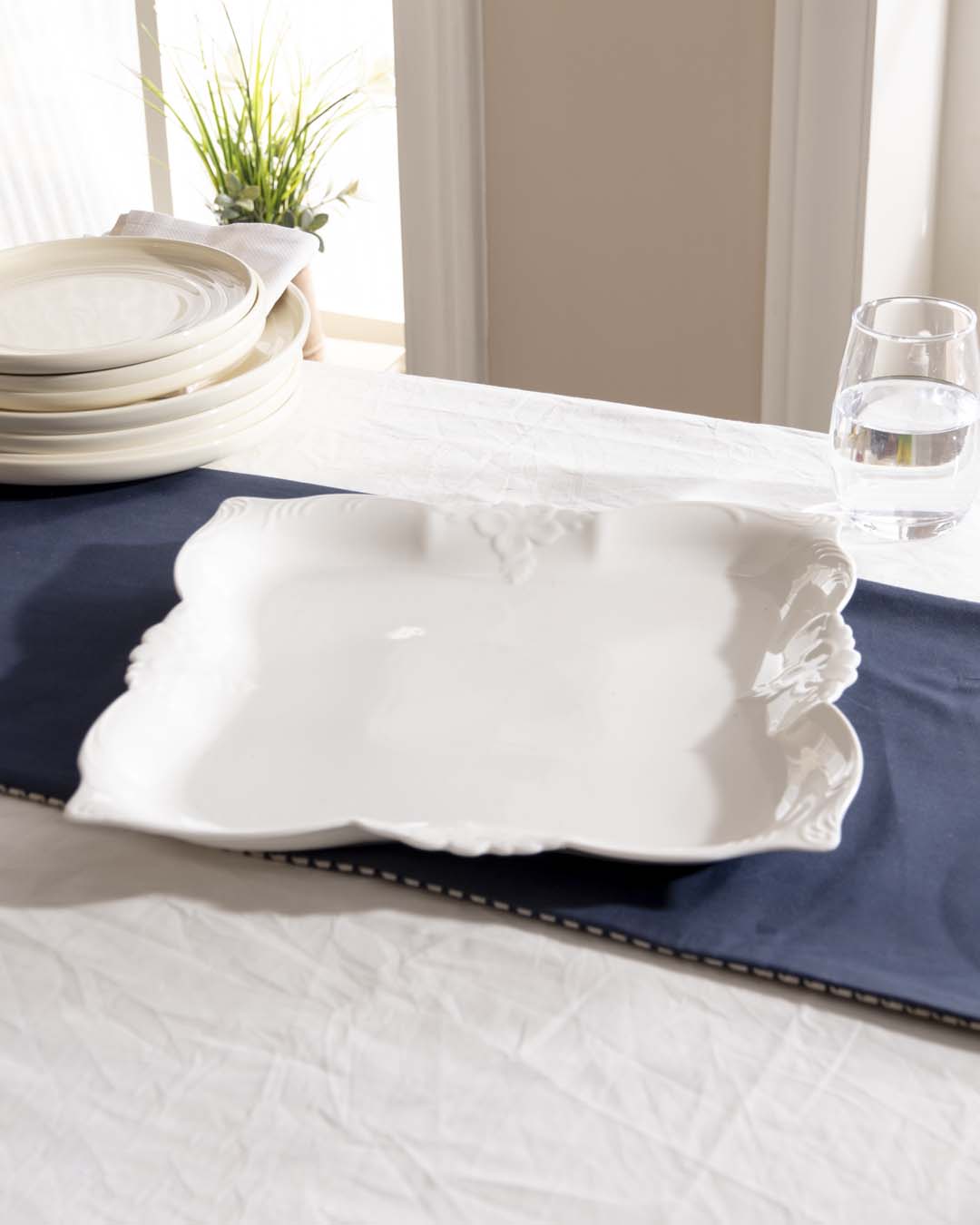 All White Embossed Serving Platter