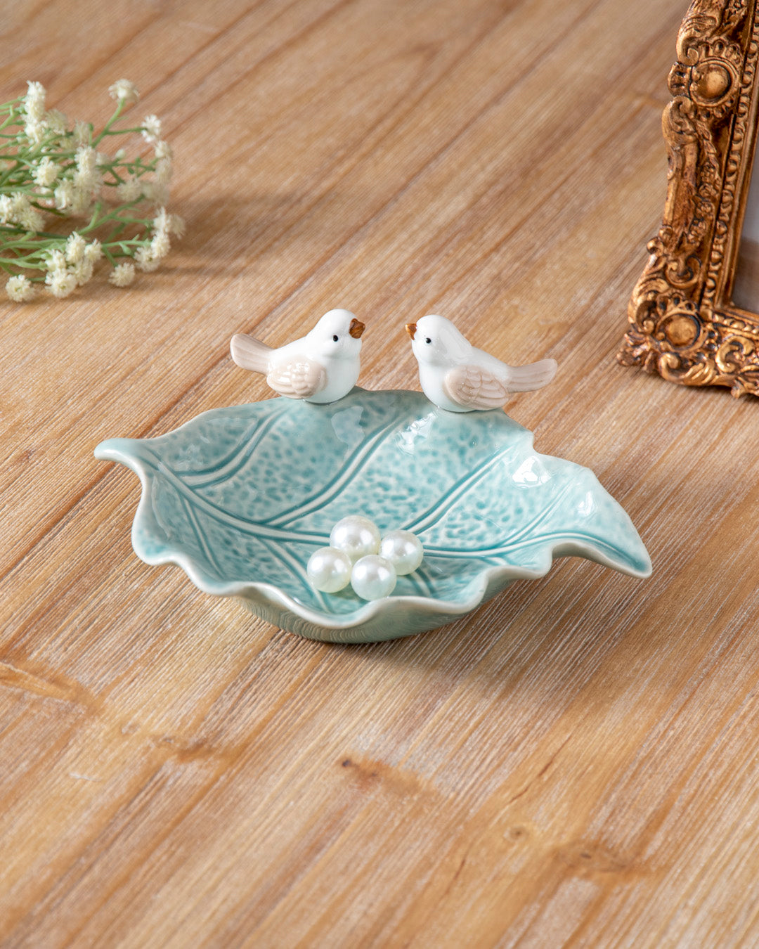 Botanical Bliss Leaf Ring Dish - Blue 