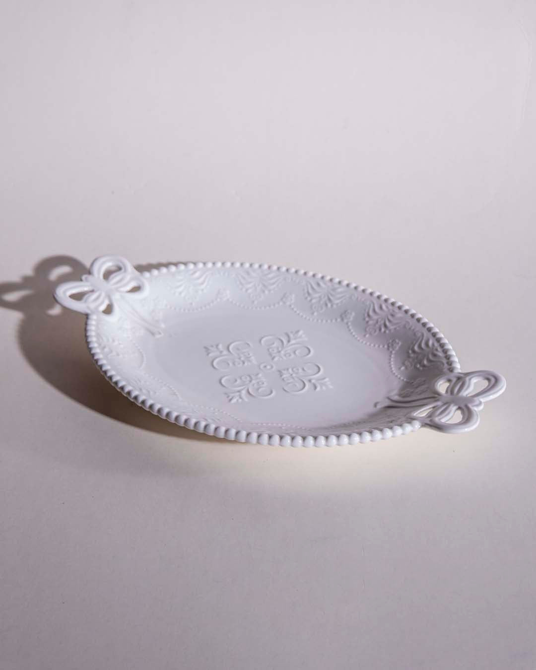 All White Embossed Oval Serving Platter