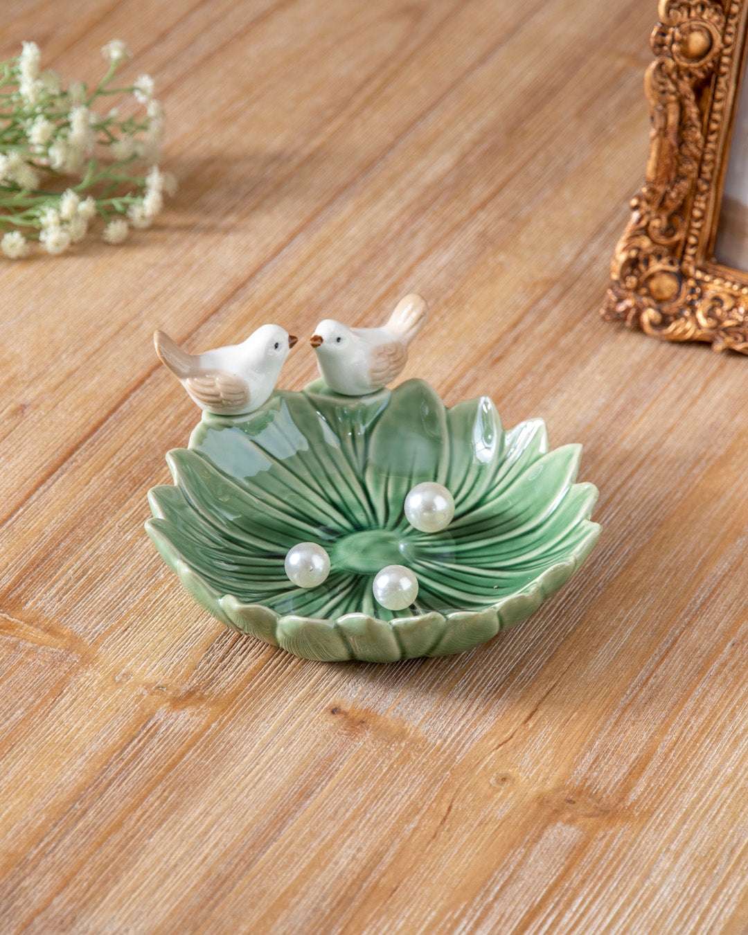 Lovebirds Ceramic Ring Dish - Green 
