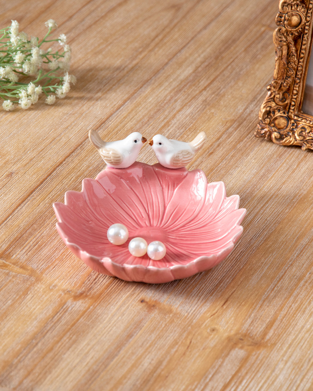 Lovebirds Ceramic Ring Dish - Pink 