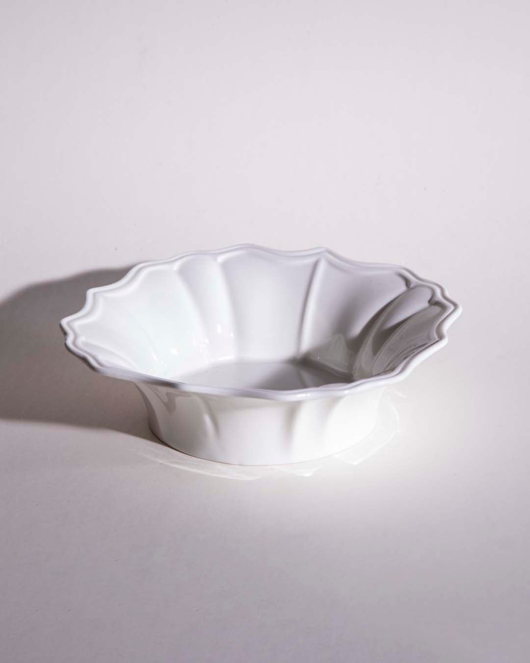 All White Embossed Serving Footed Bowl
