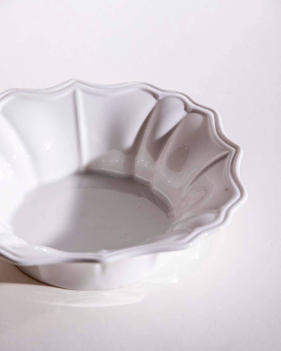 All White Embossed Serving Footed Bowl