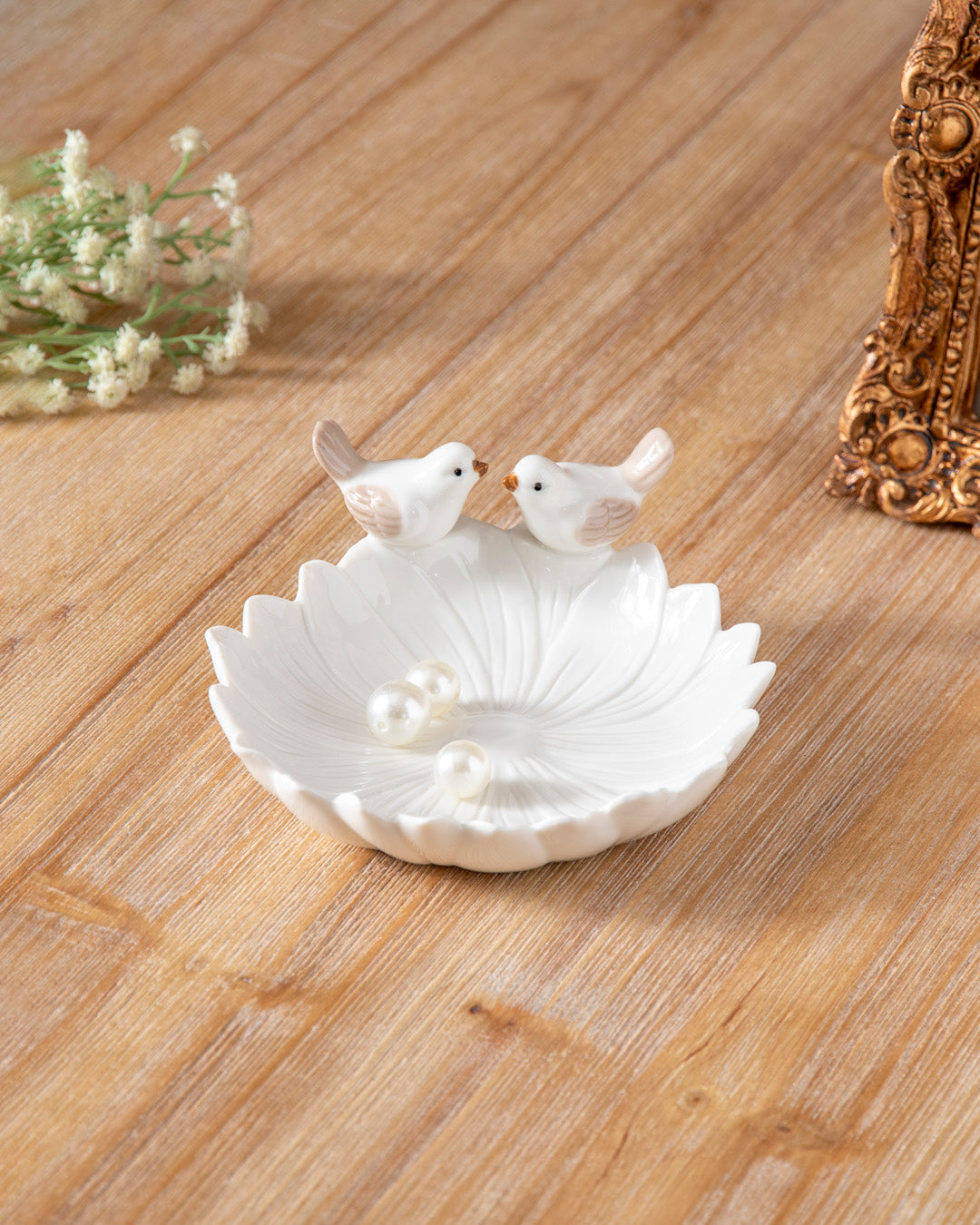Lovebirds Ceramic Ring Dish - White 