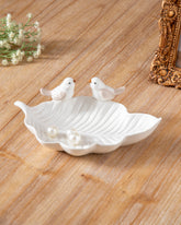 Whispering Birds Leaf Ring Dish - White 