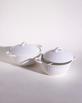 All White Embossed Serving Bowl with Lid - Small - The Decor Kart 