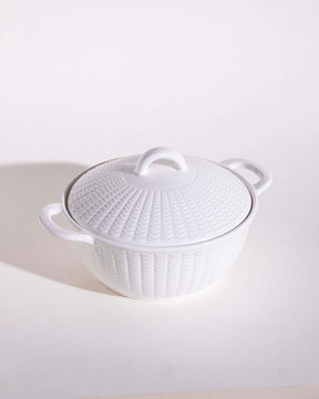 All White Embossed Serving Bowl with Lid - Small - The Decor Kart 