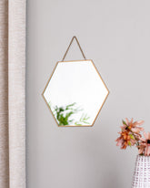 Golden Hanging Hexagonal Mirror - Large