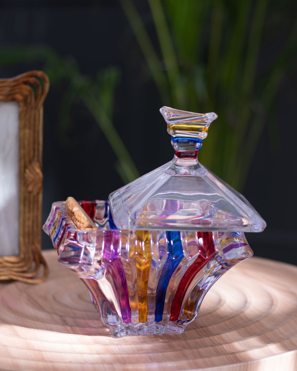 Rainbow Crystal Glass Candy Jar